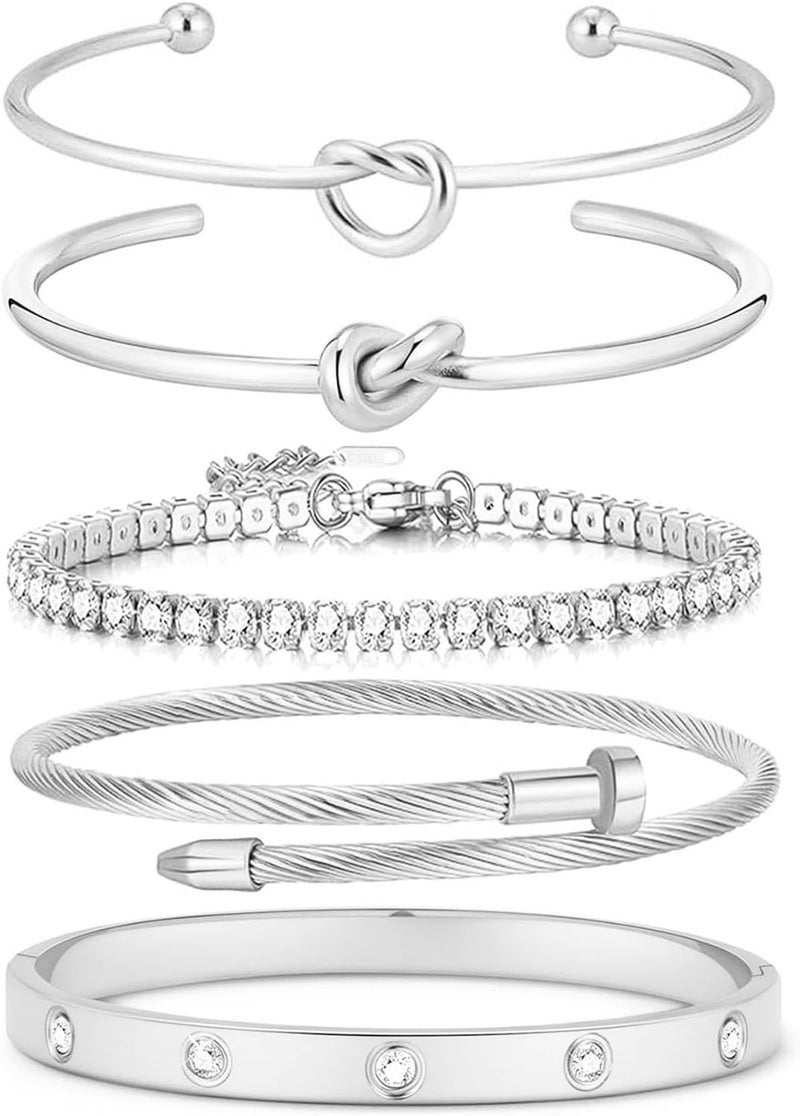 FAFUGA 18 K Gold Plated Love Bangle Bracelet Stack Cuff Jewelry for Women Jewelry Set for Women Gift with Box - Image 1
